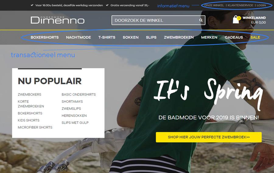 transactioneel vs informationeel menu