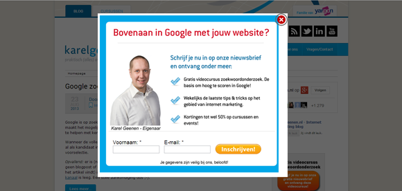 nieuwsbrief popup