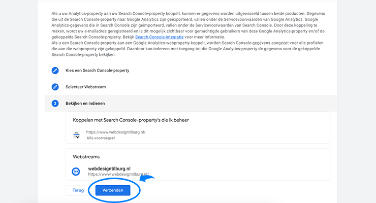 Google Search Console koppelen aan Google Analytics 4 voltooien