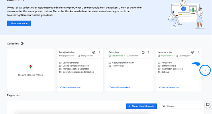 In bibliotheek doorklikken naar Search Console collectie in Google Analytics 4