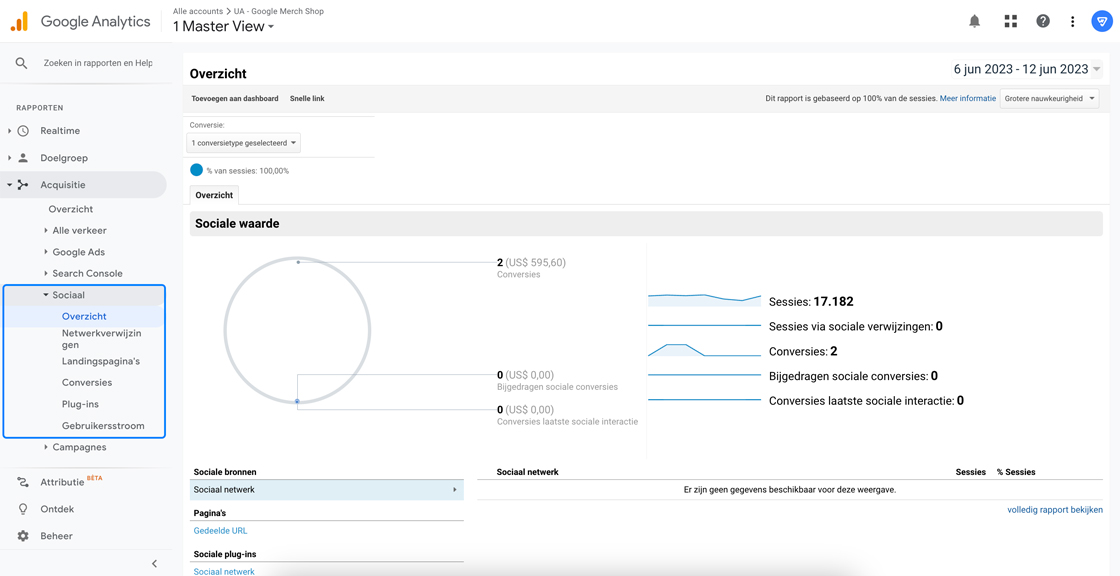 Sociaal rapporten in Google Universal Analytics