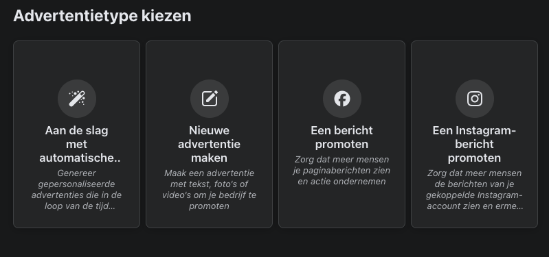 screenshot advertentietype kiezen