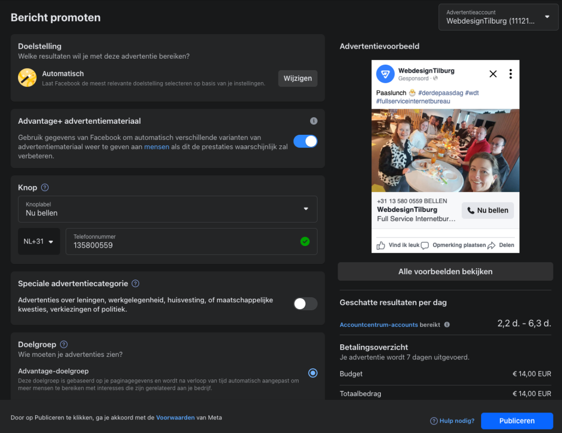 bericht promoten facebook instagram