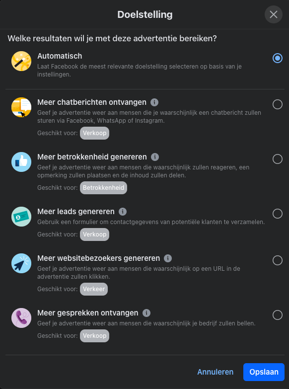 Doelstellingen promoten meta facebook instagram