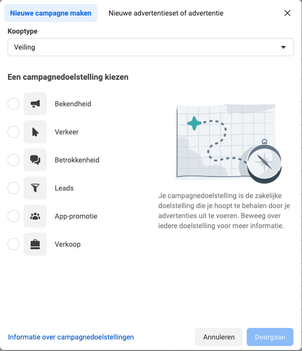 doelstelling kiezen meta facebook instagram campagne