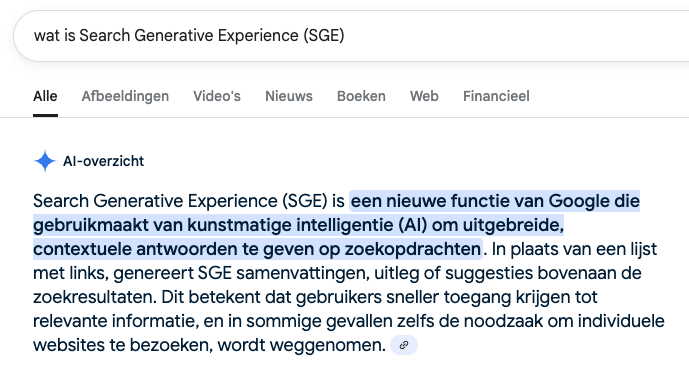 AI overzicht SGE search generative experience